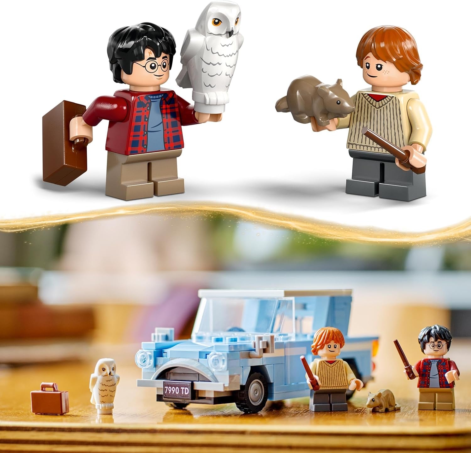 LEGO Harry Potter Latający Ford Anglia Zabawkowy samochód do zbudowania dla dzieci Prezent dla chłopców, dziewcząt i wszystkich fanów od 7. roku życia Zestaw z 2 minifigurkami, w tym Ronem Weasleyem do odgrywania ról 76424 Zestawy do budowania Besuche den LEGO-Store