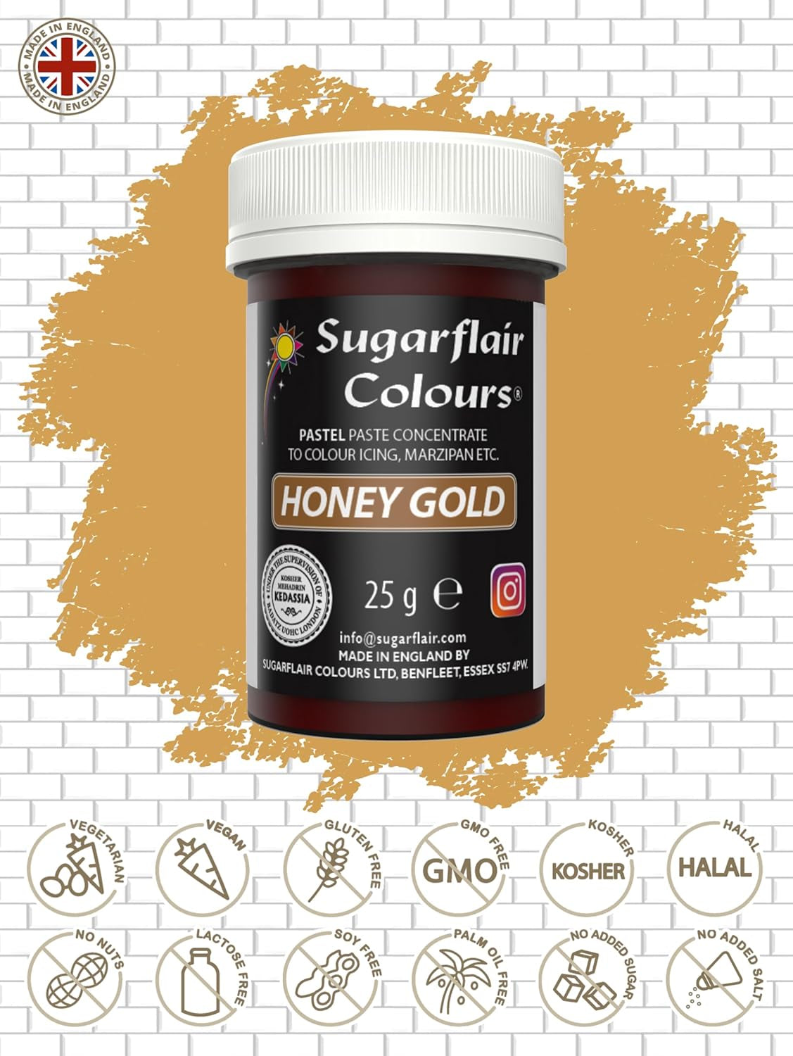 Barwnik spożywczy do makaronu Sugarflair, kolor pastelowy Honey Gold, barwnik spożywczy do makaronu do fondantu i marcepanu, skoncentrowane barwniki Spectral - 25 g