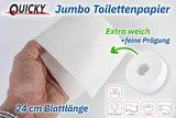 Dwuwarstwowy papier toaletowy Quicky Jumbo, średnica 25 cm, jasnobiały, wytłoczony w drobne kropki, 6 rolek - chłonny i odporny na rozdarcie, zapewniający maksymalną higienę, idealny dla instytucji publicznych i przemysłu