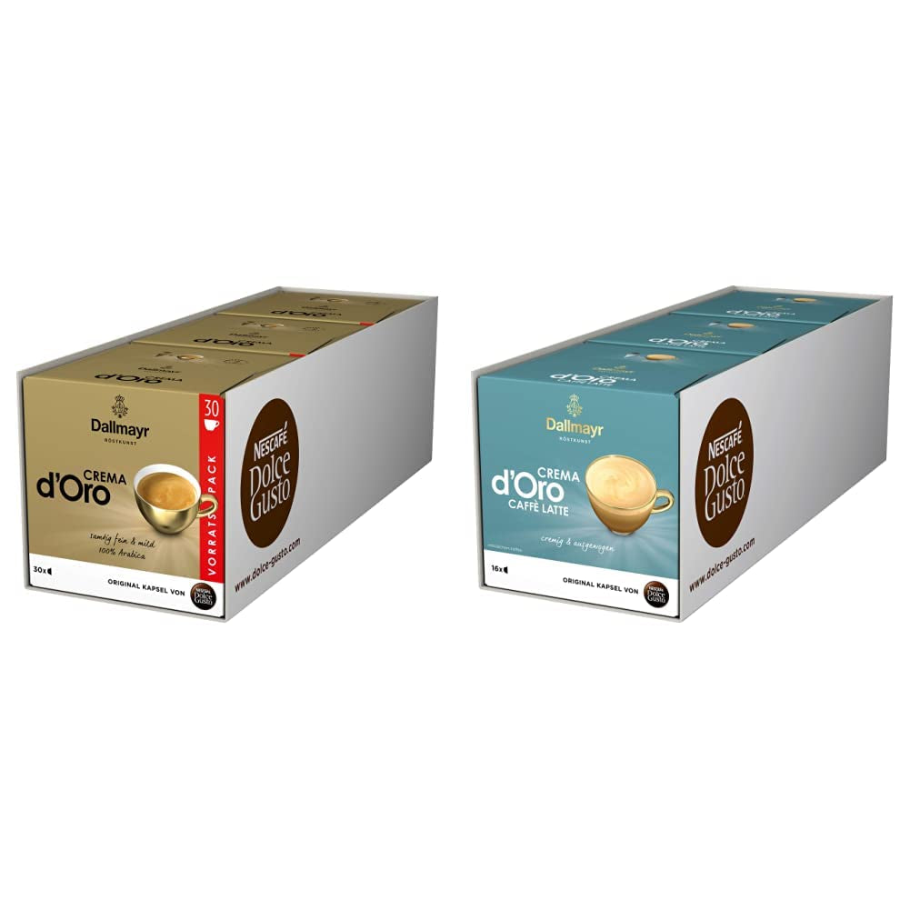 Dallmayr Crema d'Oro, XXL-Vorratsbox (3 x 30 Kapseln) & Dallmayr Crema d'Oro Caffè Latte (48 Kaffeekapseln, 48 Getränke, cremig i ausgefungen) 3-pak (3 x 16 Kapseln)
