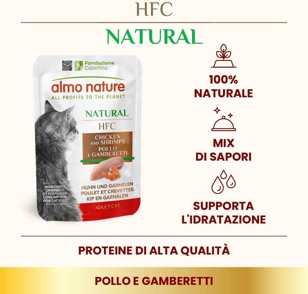 almo nature HFC Natural - Mokra karma dla kotów - z kurczakiem - Jakość ludzka, Bezglutenowa, Monoproteina - 55g, opakowanie 6 szt.