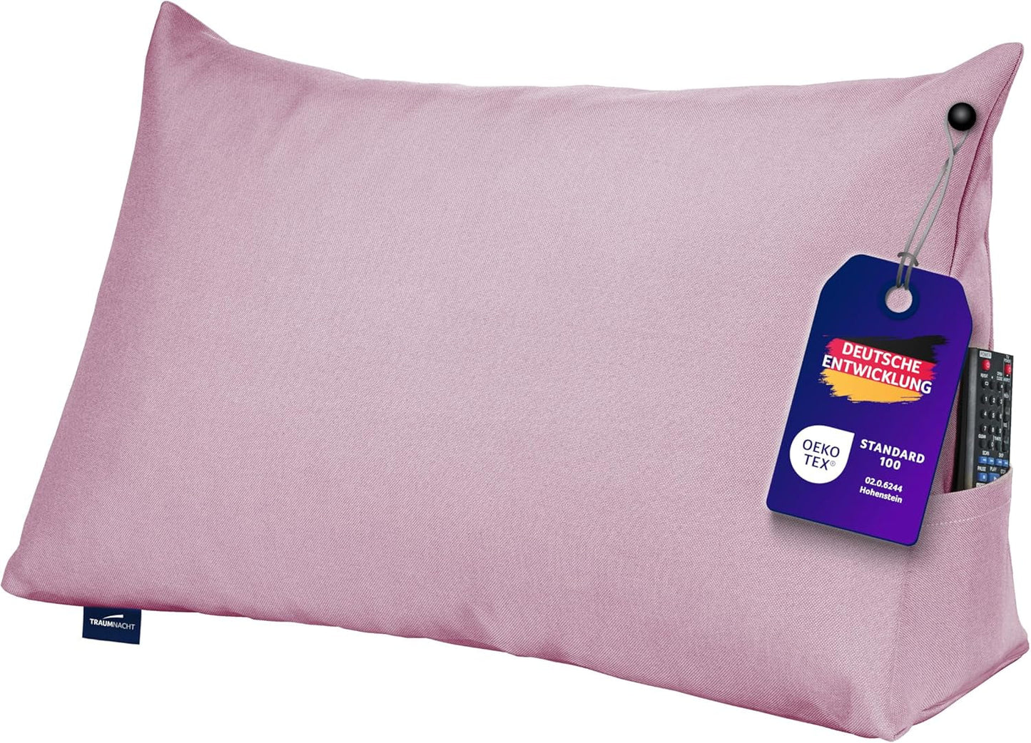 Poduszka do czytania Traumnacht Cosy Back Cushion, 70 x 40 cm ciemnoszara, zdejmowany i nadający się do prania pokrowiec wykonany w 100% z poliestru, praktyczna kieszeń boczna, certyfikat Oeko-Tex, wyprodukowana zgodnie z niemieckimi standardami jakości