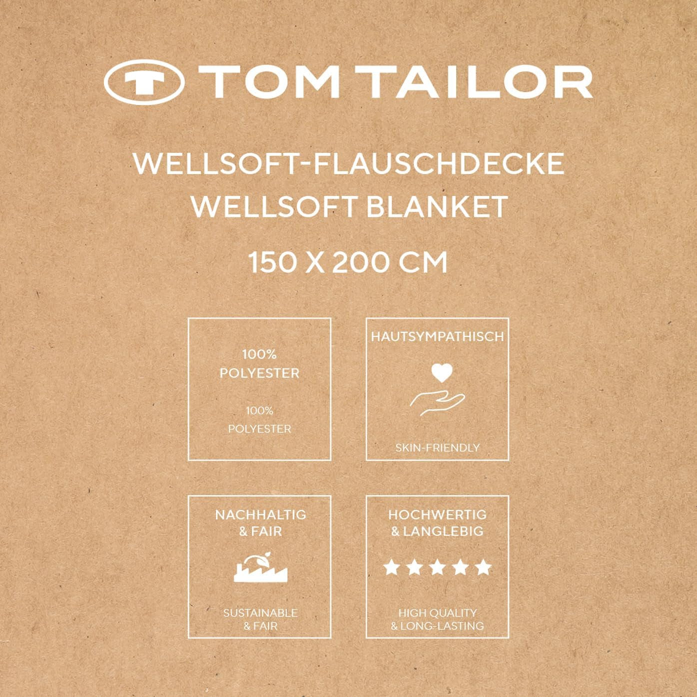 TOM TAILOR Koc Wellsoft, 150X200 cm, 100% Poliester/ Wellsoft, haftowane logo, KOCYK WELLSOFT Pomarańczowy (Ciepły Koral) Koce i kołdry Naty Shop