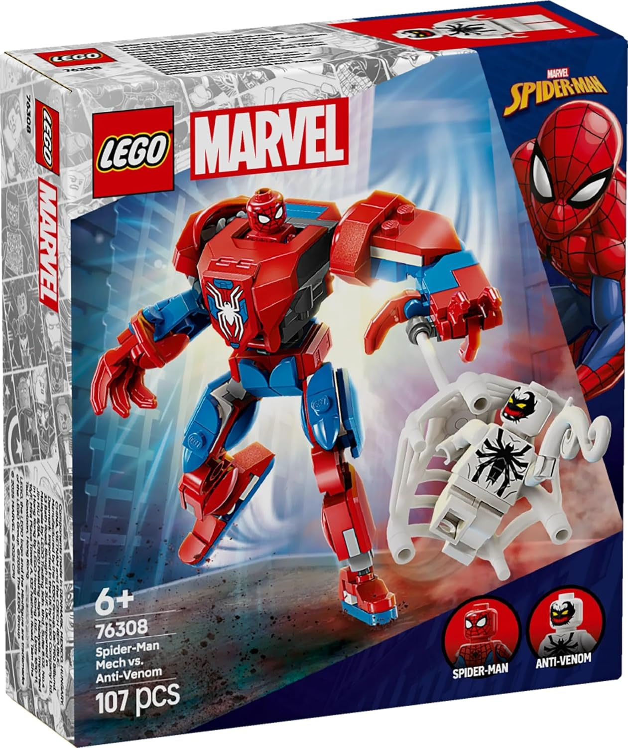 LEGO Marvel Spider-Man Mech kontra. Anti-Venom — zabawka superbohatera z 2 minifigurkami — figurka z ruchomymi rękami, nogami i palcami — prezent dla chłopców i dziewcząt w wieku od 6 lat 76308 Besuche den LEGO-Store Zestawy konstrukcyjne