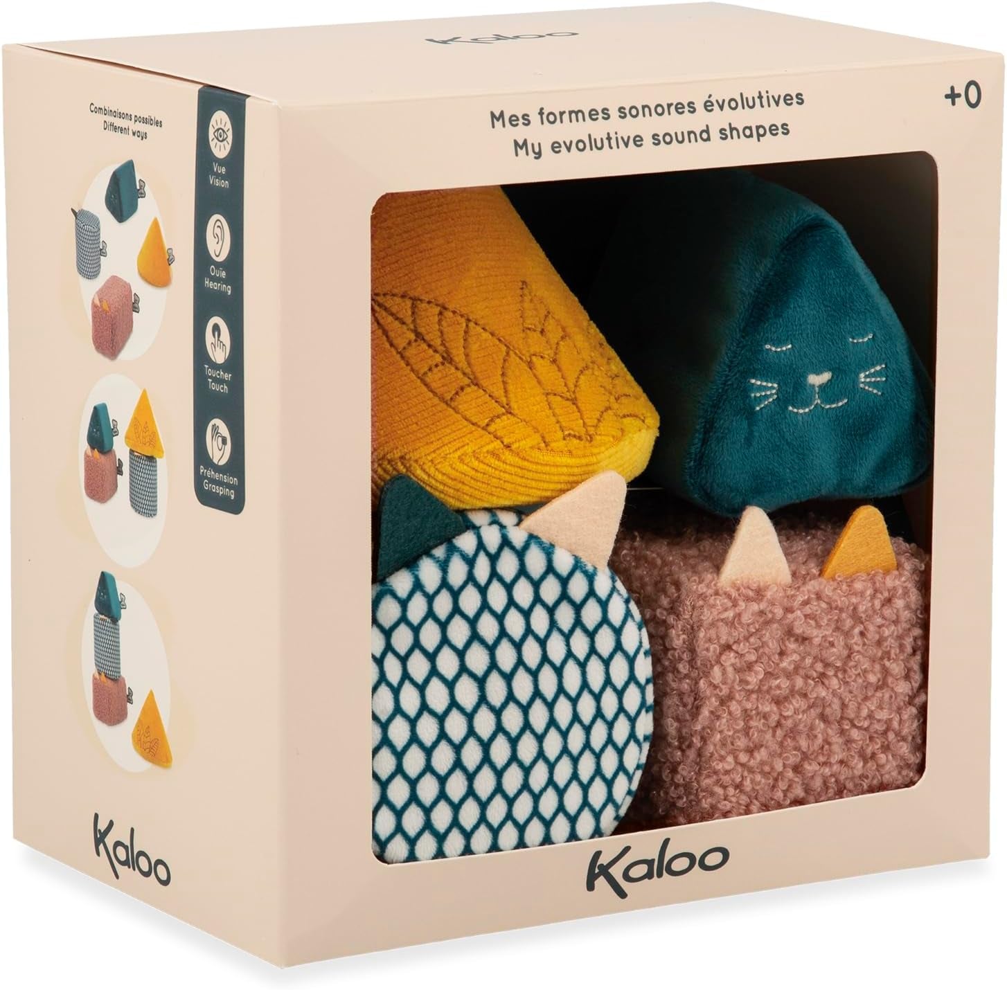 KALOO - Bodźce - 4 ewolucyjne kształty z dźwiękami - Produkty dla dzieci - Gra polegająca na układaniu - Umiejętności słyszenia i chwytania - Od urodzenia, K227002 Zabawki dla niemowląt Naty Shop