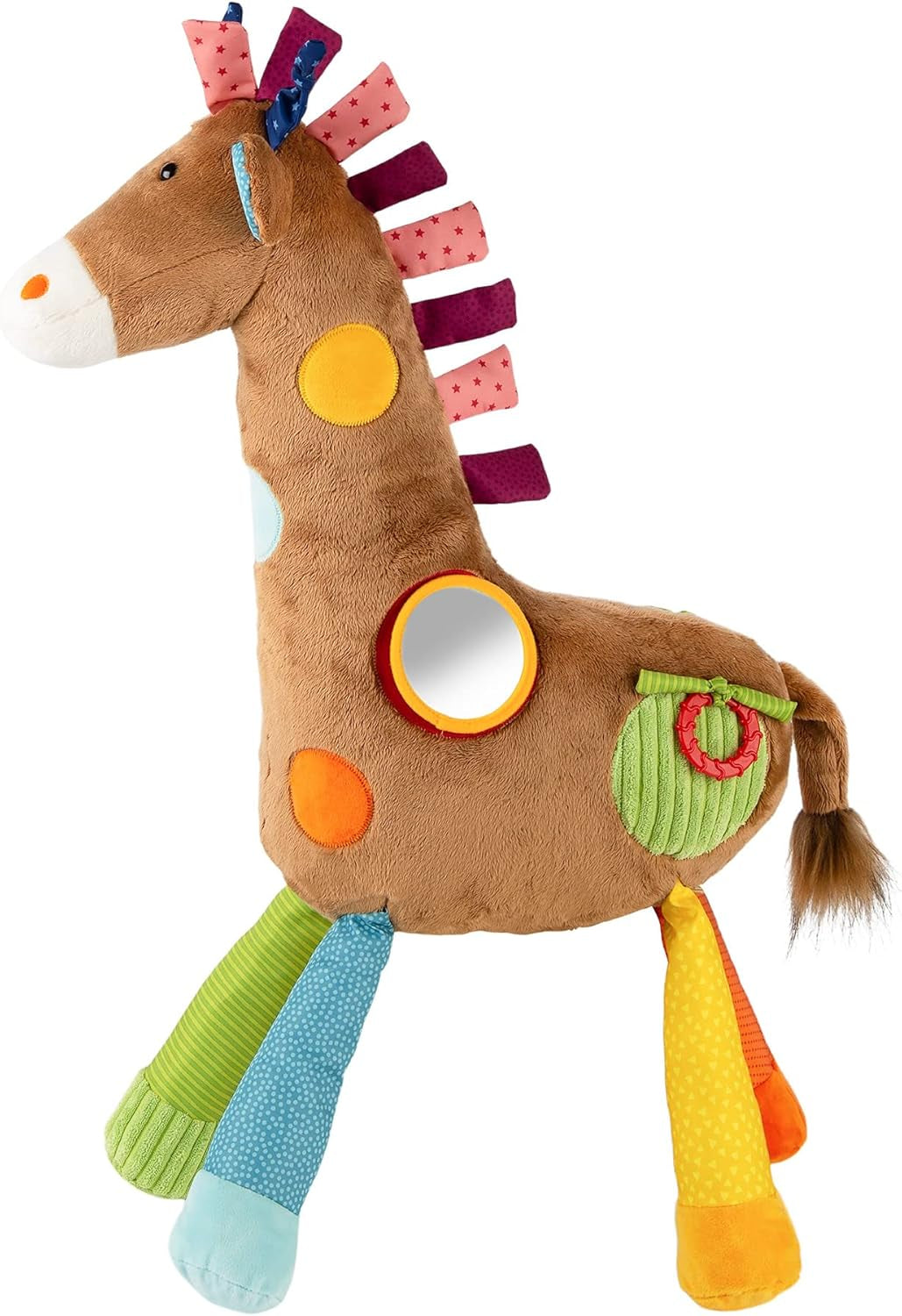 SIGIKID 42863 Zabawka dla dziecka Żyrafa XXL, Zabawka edukacyjna PlayQ, Pluszowa zabawka z kółeczkiem do ząbkowania, Grzechotką, Lusterkiem, Piszcząca, dla niemowląt i dzieci od 3. miesiąca życia, Wielokolorowy/Żyrafa 72 cm Zabawki Bebe Naty Shop