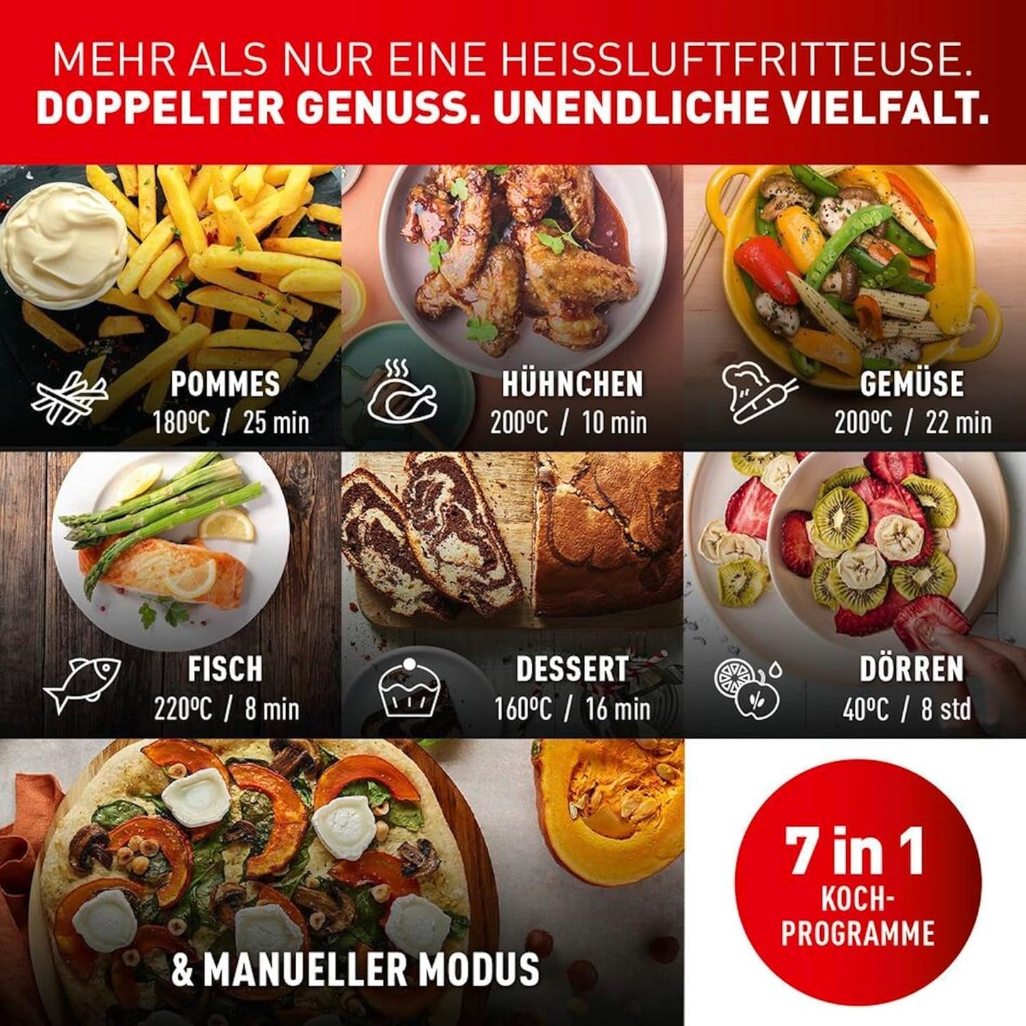 Frytownica na gorące powietrze Tefal Dual Easy Fry z dwiema komorami, pojemność 5,2/3,1 litra, dwie niezależne szuflady, 7 programów Sprzęt AGD Naty Shop