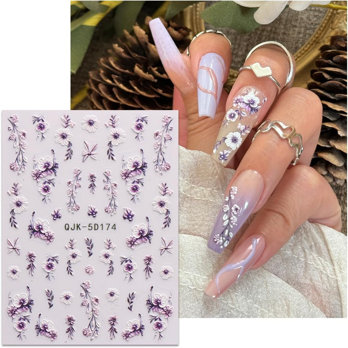JMEOWIO 3D Nagelsticker Blumen Nail Art Naklejka Selbstklebend Nagelaufkleber 5D Stereoskopisch Frühling Sommer Dekoration Nageldesign Zubehör 4 Blatt