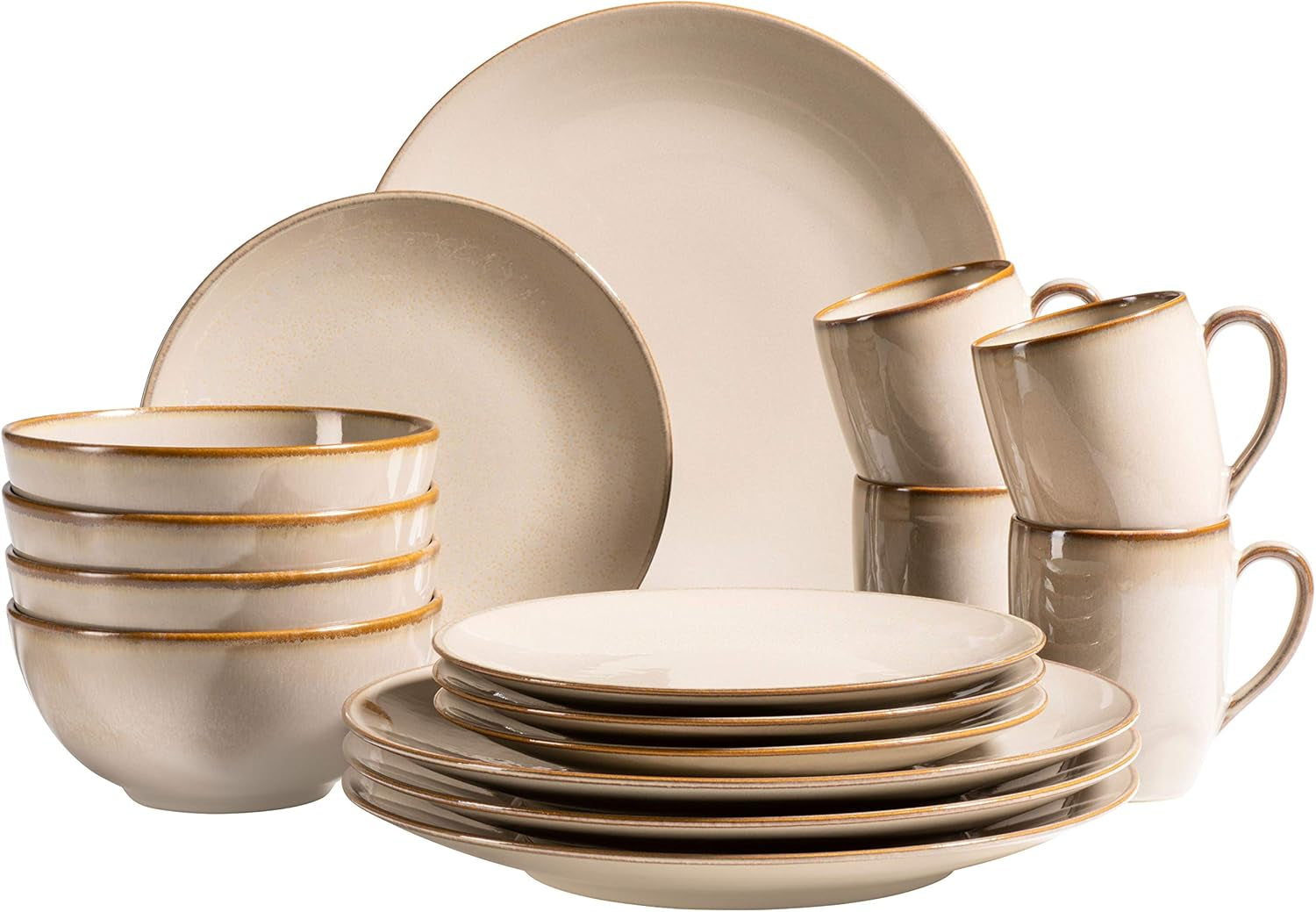 MĘSER 931736 Zestaw obiadowy dla 4 osób w śródziemnomorskim stylu vintage, łączony serwis z 16 elementami w kolorze piaskowoszarym, ceramicznym i piaskowoszarym