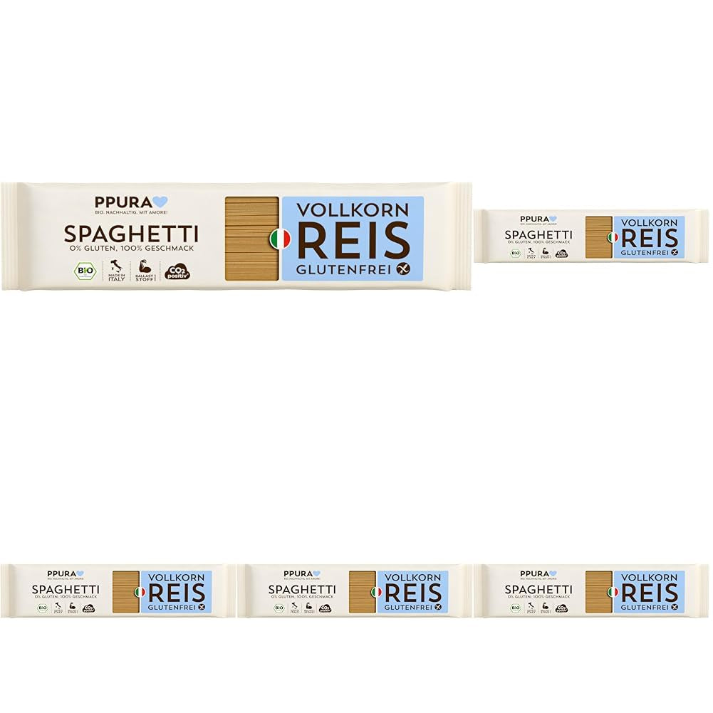 PPURA Spaghetti z organicznym bezglutenowym ryżem pełnym 400g - Włoski naturalny makaron z organicznym ryżem pełnym - Bezglutenowy, bez cukru i dodatków, przygotowywany tradycyjnie