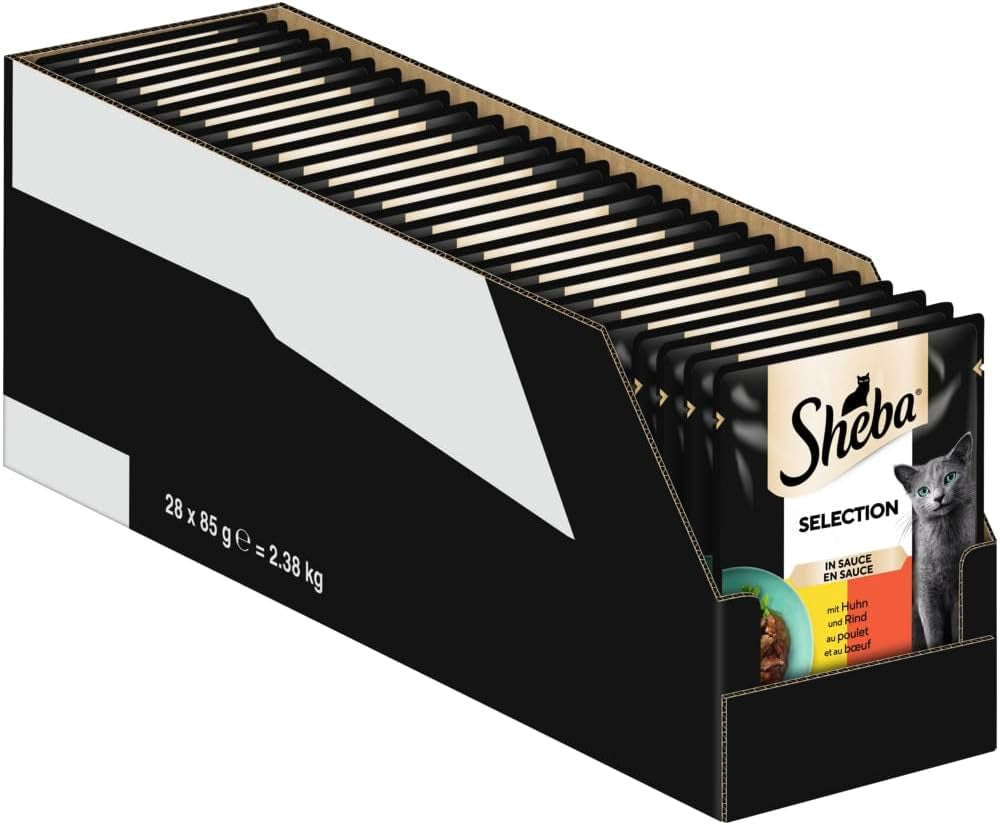 Mokra karma dla kotów Sheba Selection w torebkach porcjowanych z kurczakiem i wołowiną w sosie 28x85g