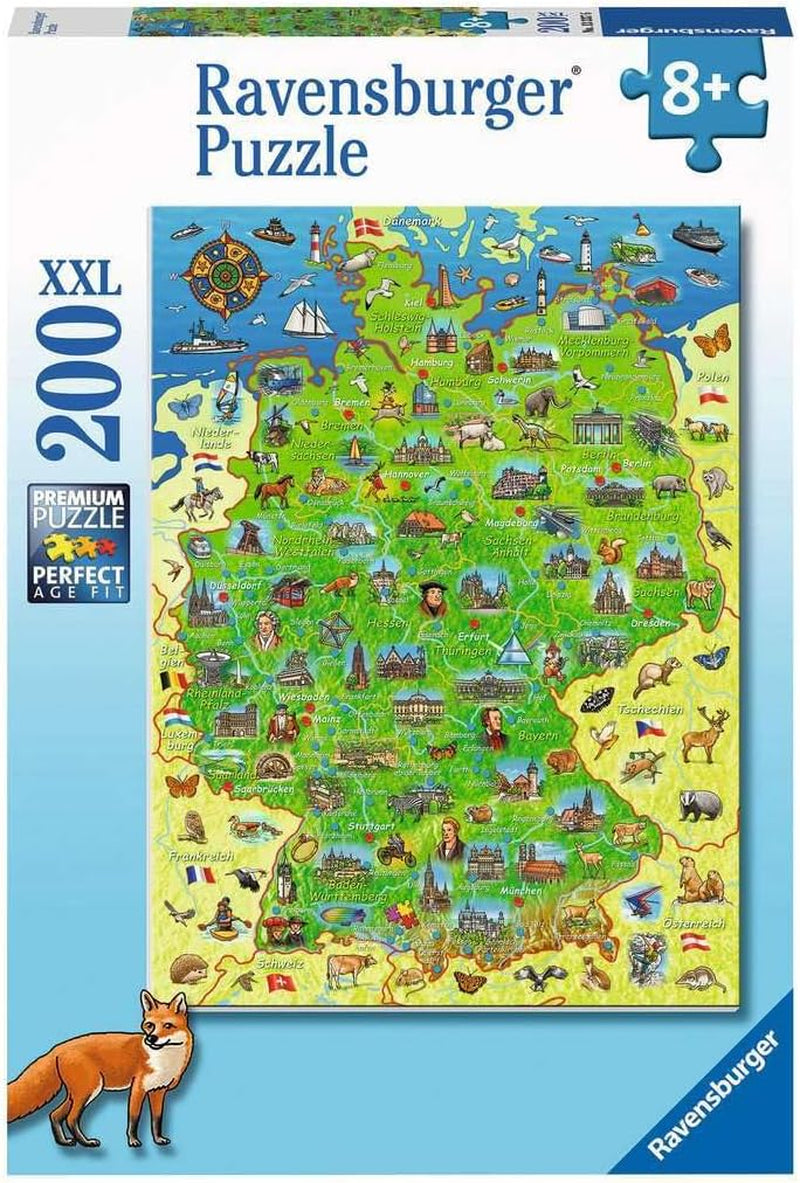 Puzzle dla dzieci Ravensburger - Kolorowa mapa Niemiec - 200 elementów Puzzle dla dzieci w wieku 8+ Puzzle Naty Shop Domyślny tytuł