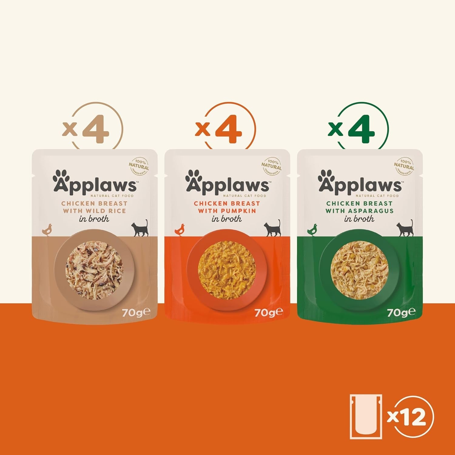 Applaws Premium Naturalna mokra karma dla kotów, wybór kurczaka w zupie 70g porcjowane saszetki (12x70g)