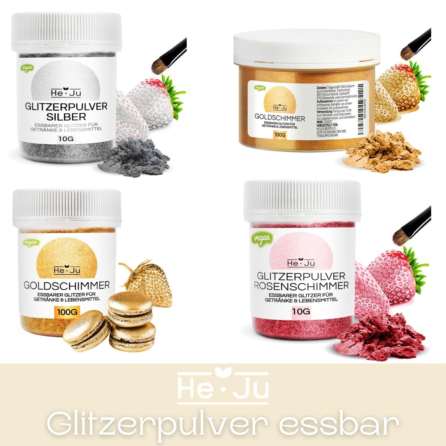 He-Ju Metallic Gold Płynny barwnik spożywczy 25ml, jadalny brokat do napojów i żywności (metaliczne złoto, 25ml)