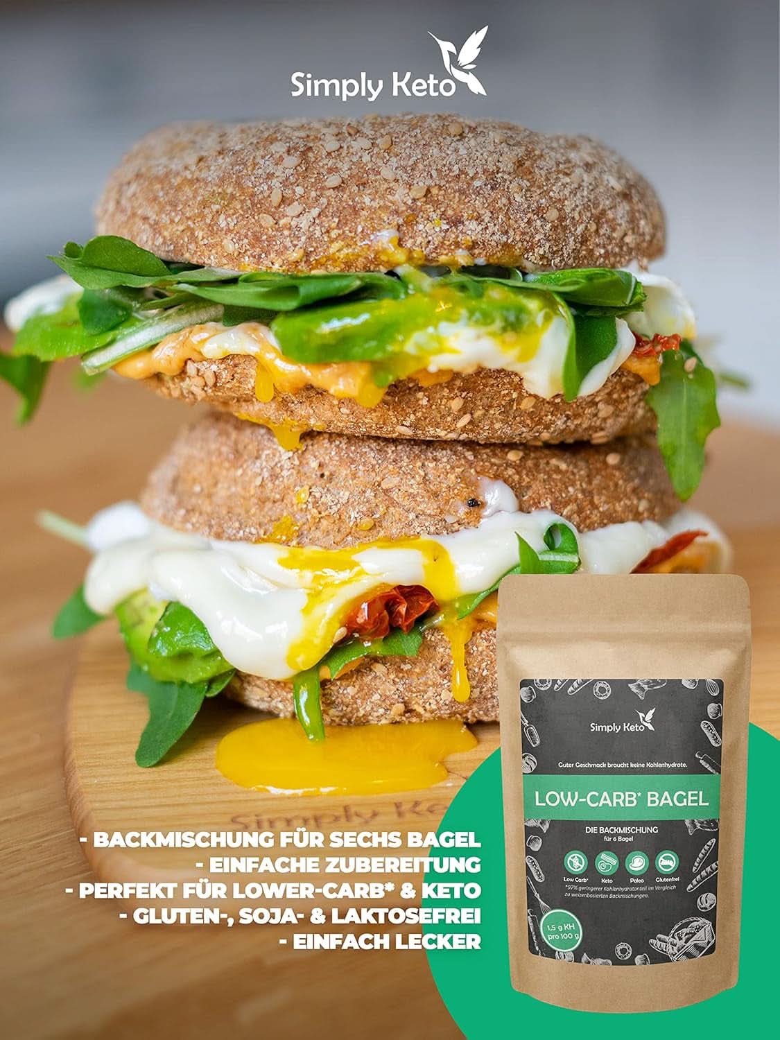 Simply Keto Lower Carb* Mieszanka do pieczenia bajgli dla osób z niską zawartością węglowodanów* i diety ketogenicznej - bez laktozy i glutenu - 335 gramów Naty Shop Kitchen