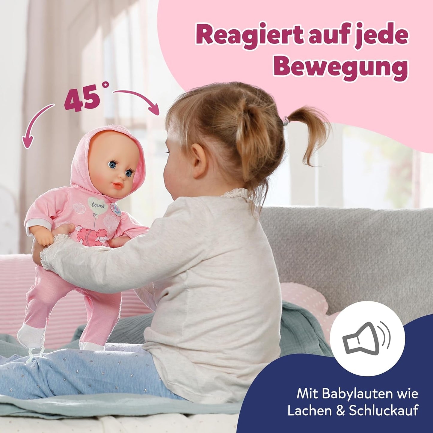 BABY Born Hannah Play with Me - Lalka Baby z 5 funkcjami - Korpus z miękkiego materiału wraz z akcesoriami - Lalka 36 cm - Zasilanie bateryjne - Odpowiednie dla dzieci od 1 roku