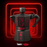 Bialetti Moka Express Stranger Things Ekspres do kawy na 3 filiżanki, Przycisk muzyczny z funkcją ładowania USB-C, Nie nadaje się do płyt indukcyjnych, 3 filiżanki (130 ml), Czarny