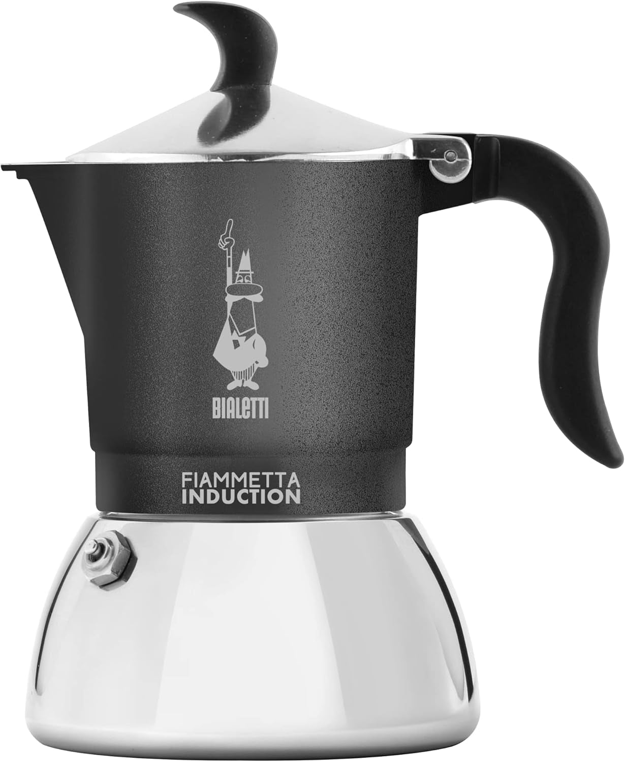 Indukcyjny ekspres do kawy Bialetti Fiammetta, 2 filiżanki (100 ml), odpowiedni do wszystkich rodzajów płyt grzewczych, elegancki wygląd, czarny