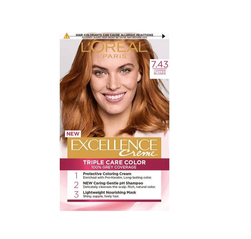 L'Oréal Paris Excellence Creme Coloration, 7.43 Copper Gold Blonde, 1 opakowanie (1 x 1 szt.) Farba do włosów Naty Shop Domyślny tytuł
