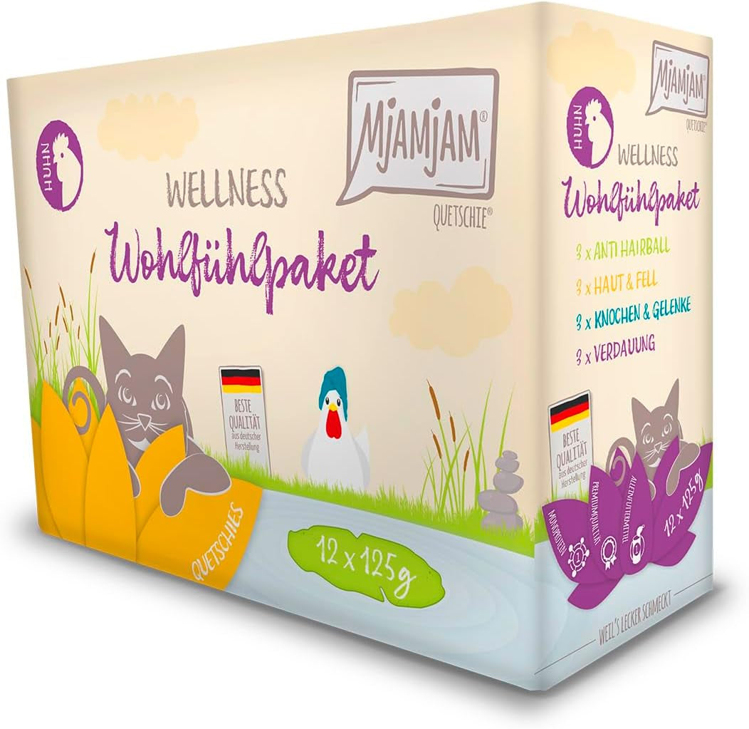 MjAMjAM - Mokra karma Premium dla kotów - Kurczak Wellness Pack 12 opakowań (12 x 125 g) bez zbóż z dodatkowym mięsem