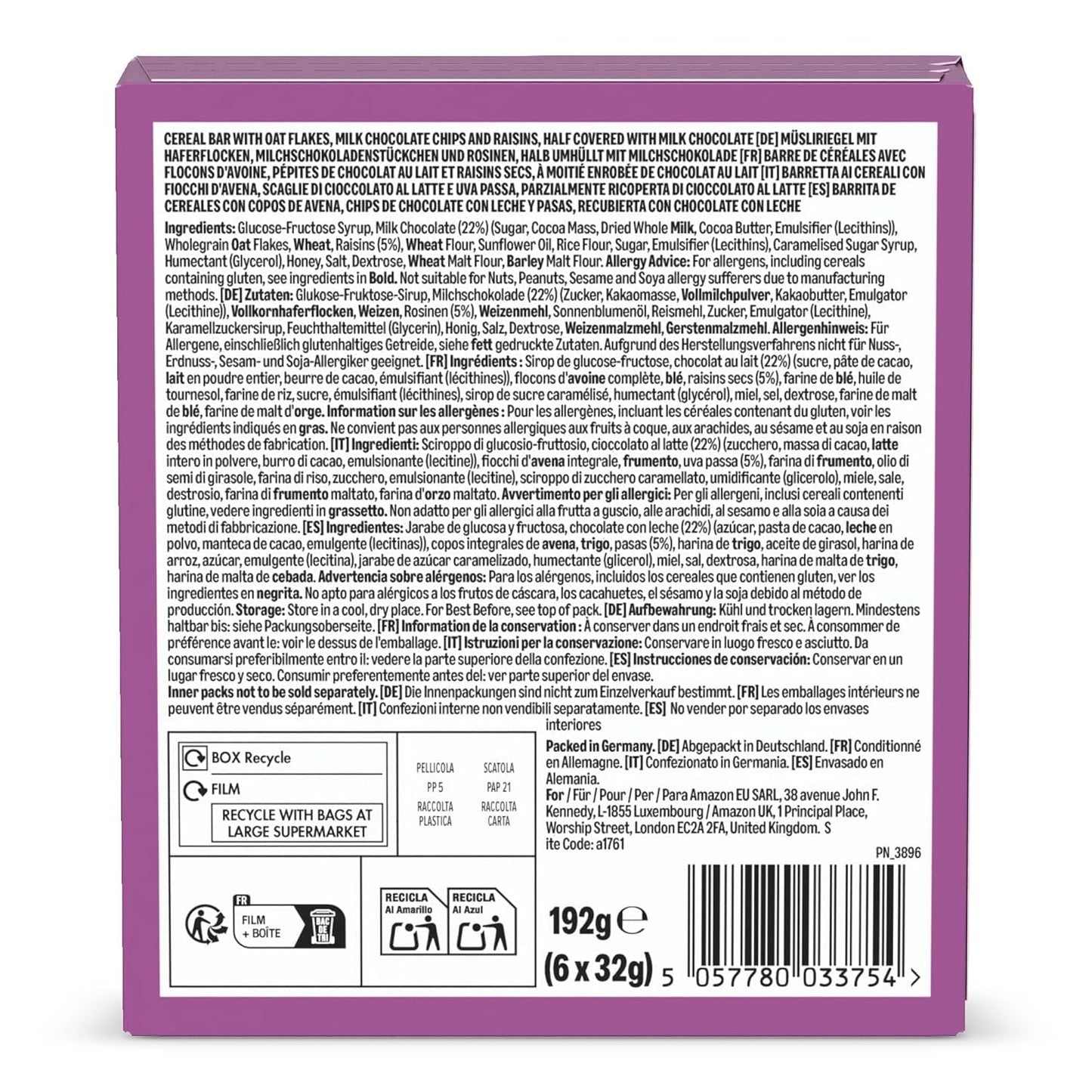 Baton musli z czekoladą i rodzynkami z Amazonii, 192g