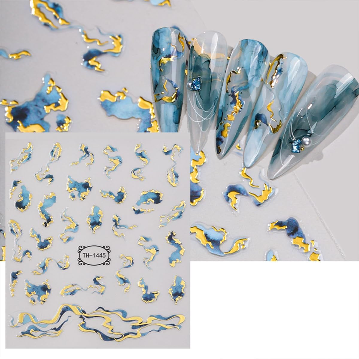 JMEOWIO Nagelsticker Marmor French Tip 8 Blatt Nail Art Naklejka Selbstklebend Nagelaufkleber Dekoration Nageldesign Zubehör