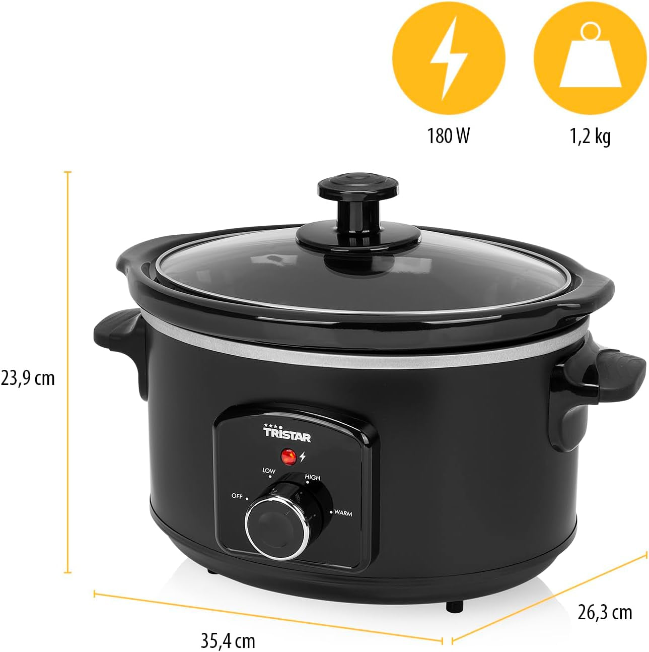 Wolnowar Tristar VS-3915, garnek ceramiczny ze stali nierdzewnej z 2 stopniami grzania i funkcją utrzymywania ciepła, Wolnowar 3,5 L Naty Shop