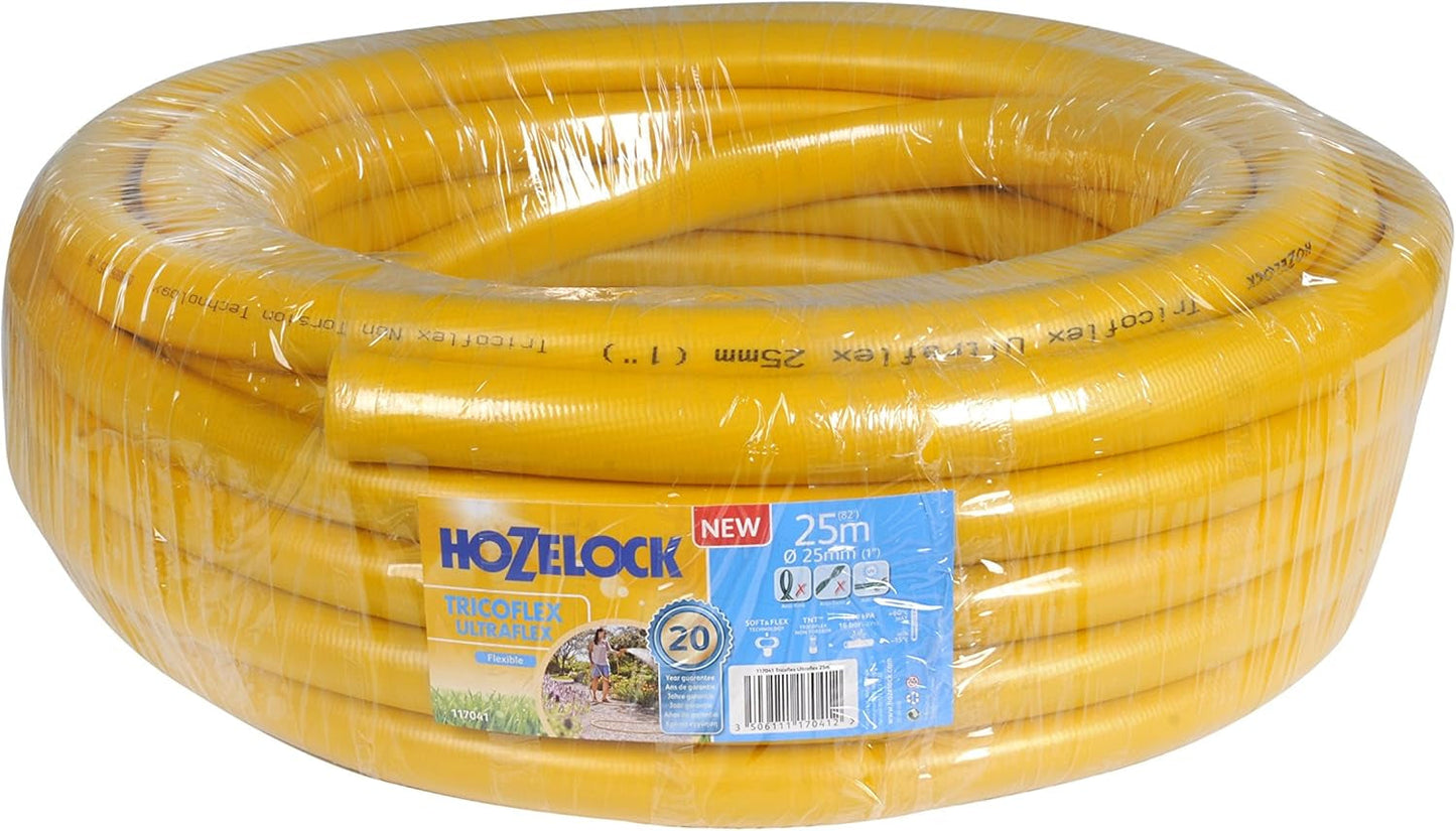 HOZELOCK - Wąż Tricoflex Ultraflex Ø 12,5 mm (1/2") 20 M: Elastyczny wąż ogrodowy, odporny na warunki atmosferyczne, skręcanie i zginanie, wykonany w 40% z PVC pochodzącego z recyklingu [117002], żółty