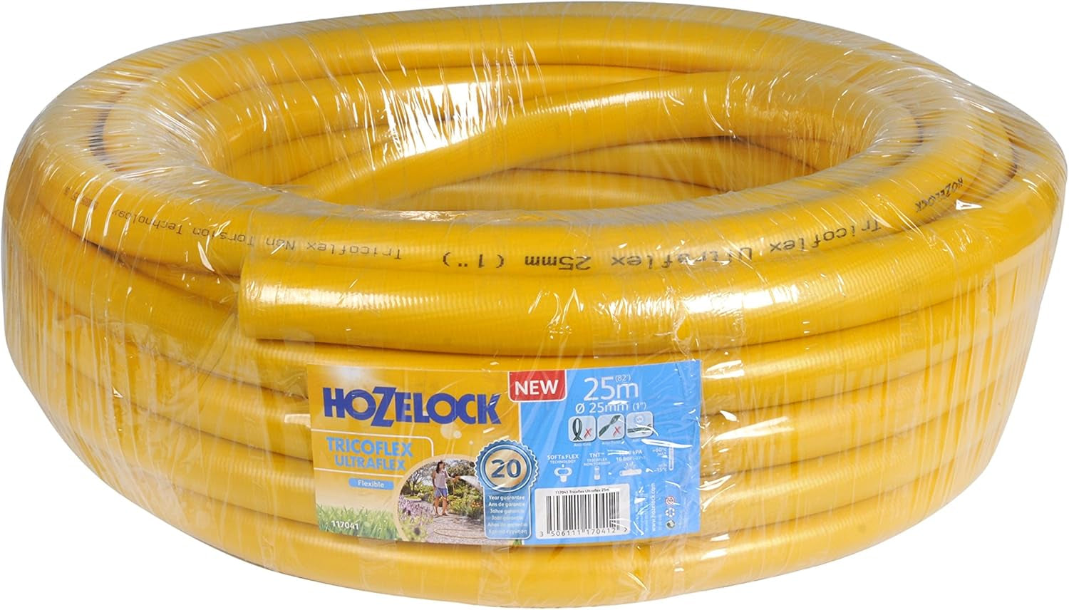 HOZELOCK - Wąż Tricoflex Ultraflex Ø 12,5 mm (1/2") 20 M: Elastyczny wąż ogrodowy, odporny na warunki atmosferyczne, skręcanie i zginanie, wykonany w 40% z PVC pochodzącego z recyklingu [117002], żółty