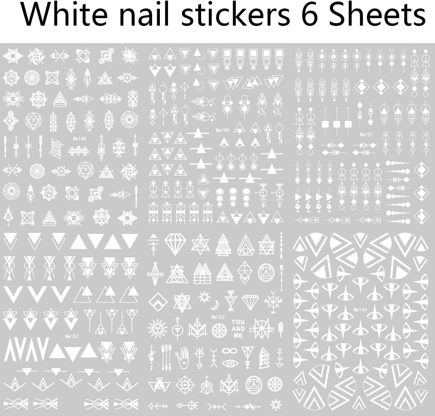 12 Blatt Nagelsticker Geometrysch Nagelaufkleber Selbstklebend Schwarz-Weißes Mysteriöses Dreieck Nail Art Naklejka Dekoracja Nageldesign Zubehör