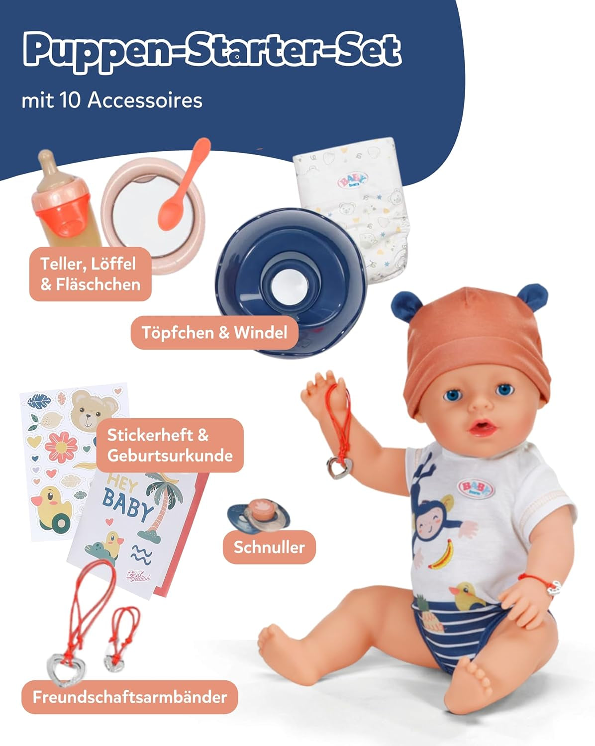 BABY Born Emma w stylu dżungli - Lalka o wysokości 43 cm - 10 funkcji Zawiera akcesoria i sukienkę w kolorach unisex - Działa bez baterii - Odpowiednia dla dzieci w wieku 3 lat i starszych Naty Shop Dolls