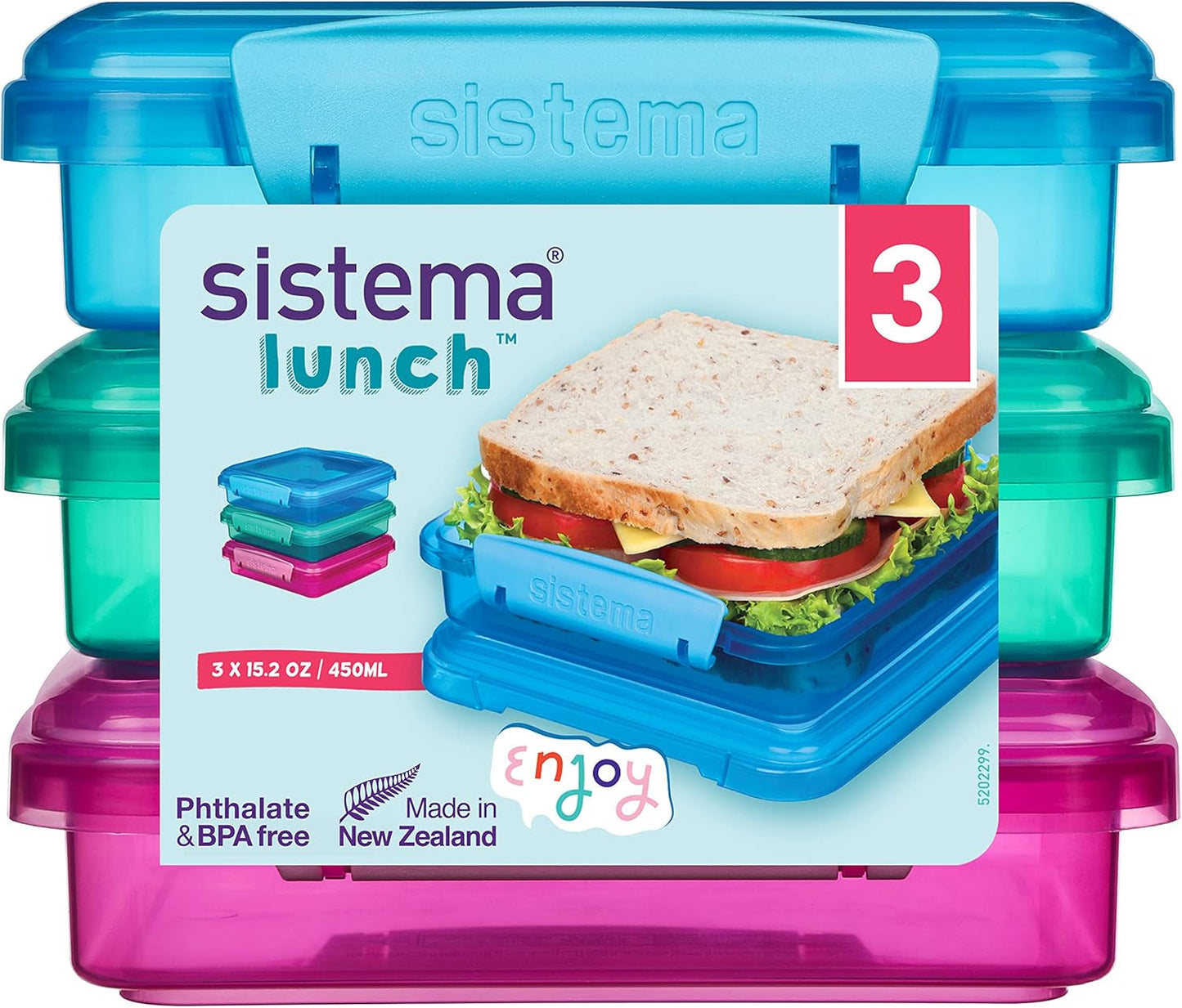 System pojemników na kanapki na lunch | 450 ml | szczelne pudełko na lunch z pokrywką, które można układać w stosy | dla dzieci i dorosłych | bez BPA | mieszane kolory | 3 sztuki Pudełka do przechowywania żywności Naty Shop 3 X 450 Ml
