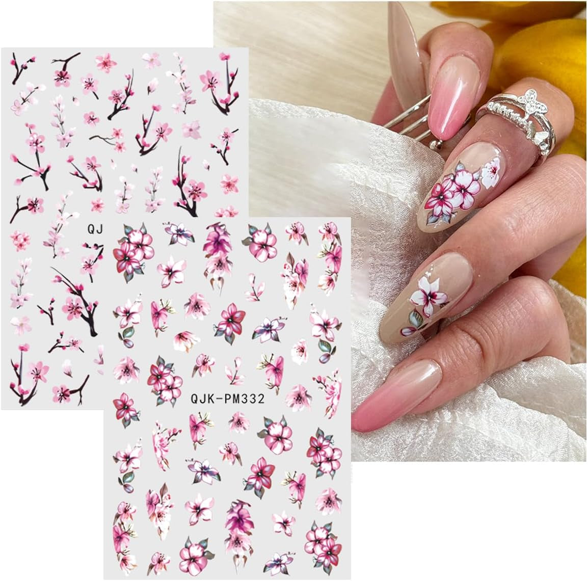 JMEOWIO Nagelsticker Blume 10 Blatt Nail Art Naklejka Selbstklebend Nagelaufkleber Frühling Letnia dekoracja kwiatowa Nageldesign Zubehör