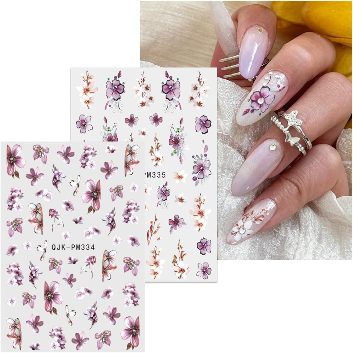JMEOWIO Nagelsticker Blume 10 Blatt Nail Art Naklejka Selbstklebend Nagelaufkleber Frühling Letnia dekoracja kwiatowa Nageldesign Zubehör