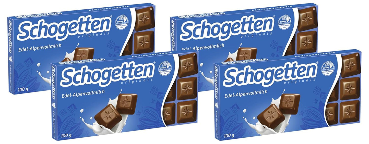 Schogetten Premium Alpine tabliczka mlecznej czekolady, 100g, pojedynczo porcjowana. Rozkosz. Kawałek po kawałku.