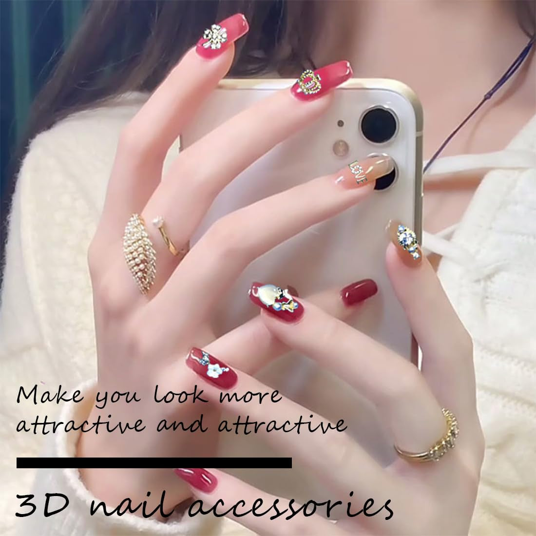 50 Stück Gold Nail Charms, Błyszczące 3D Nail Art Charms, Glitzersteine ​​​​Nägel Perle Legierung Nagel, Schmetterling Strasssteine ​​​​Nägel Charms, DIY Nail Art Zubehör, Für Mädchen Frauen