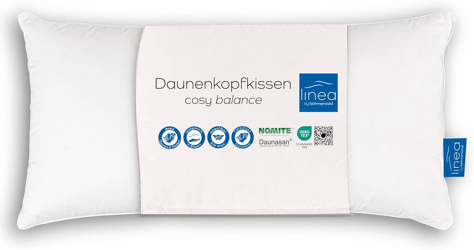 LINEA by Böhmerwald - Cosy - Wysokiej jakości poduszka Balance, 40X80, 70% pierza klasy 1, 30% nowego puchu, odpowiednia dla alergików, można prać w temperaturze do 60°C, wyprodukowano w Niemczech Standardowe poduszki Naty Shop Tytuł domyślny