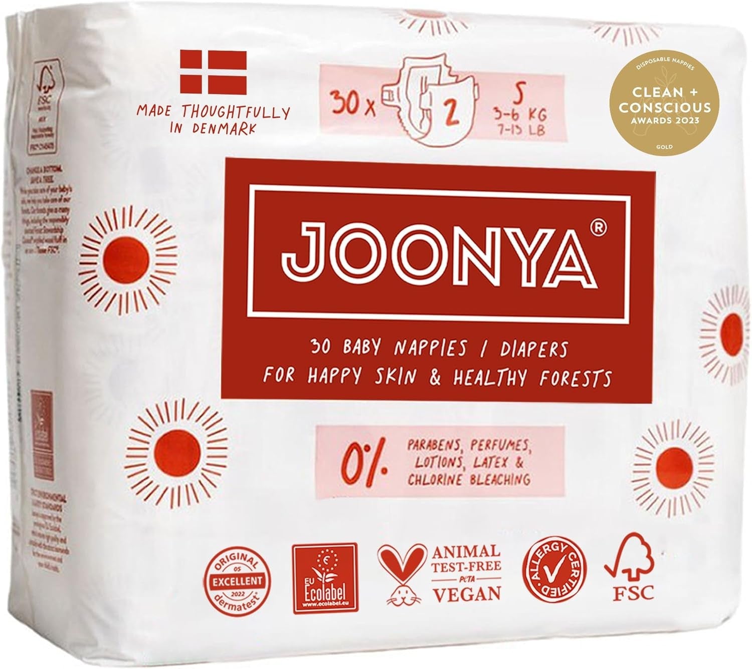Pieluchy dziecięce rozmiar 3M (4-8 kg) - 1 worek 28 szt. - Nie zawierają szkodliwych substancji, są przyjazne dla środowiska, bardzo chłonne, nadają się do stosowania na noc, ultracienkie i miękkie - Wyprodukowano w Danii