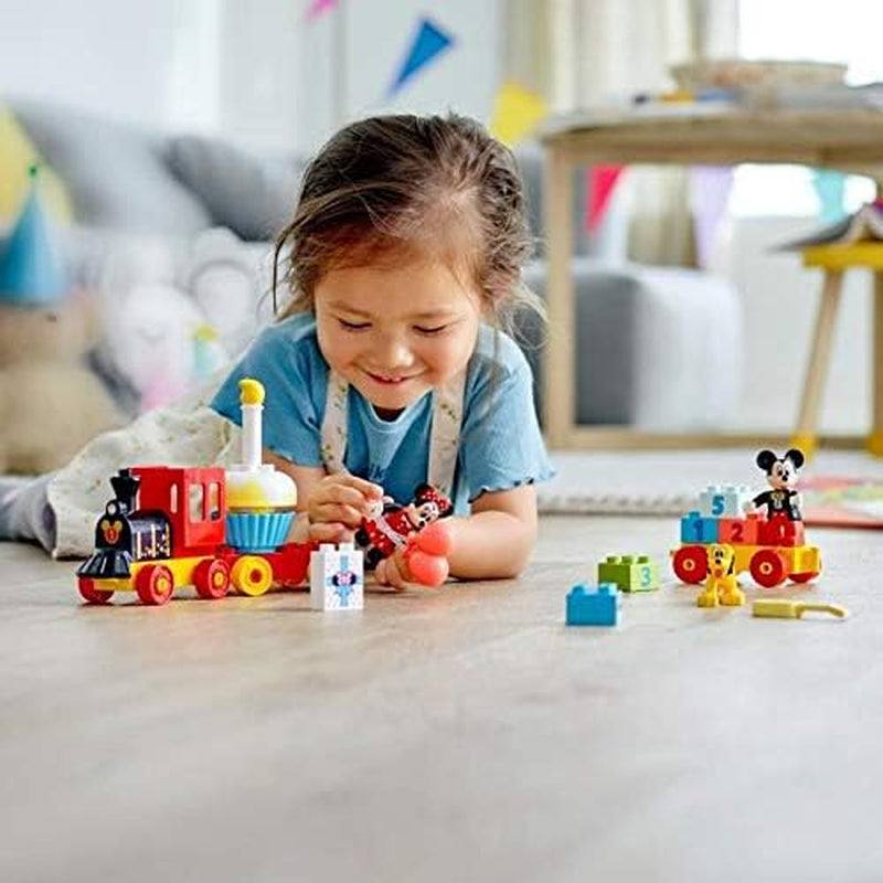 LEGO 10941 DUPLO Disney Urodzinowy pociąg Mikiego i Minnie, zabawkowy pociąg z ciastem i balonami, prezent dla dzieci od 2 lat Zestawy do budowania Besuche den LEGO-Store