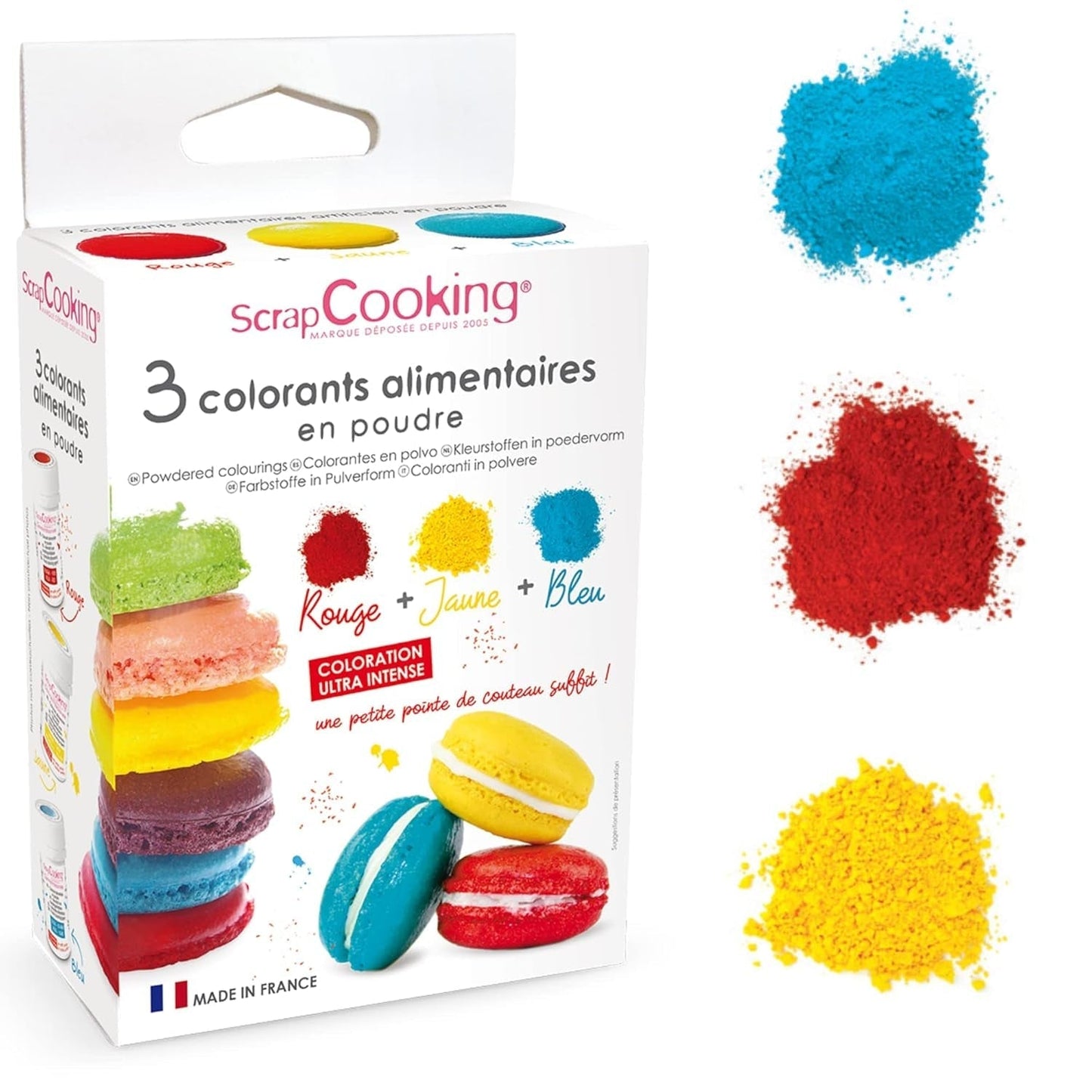 Scrapcooking - Zestaw 3 barwników spożywczych w proszku - Czerwony Żółty Niebieski - Barwnik spożywczy do pieczenia, ciast, ciastek, ciastek, ciasta, kremówki, tęczowego ciasta - 4011