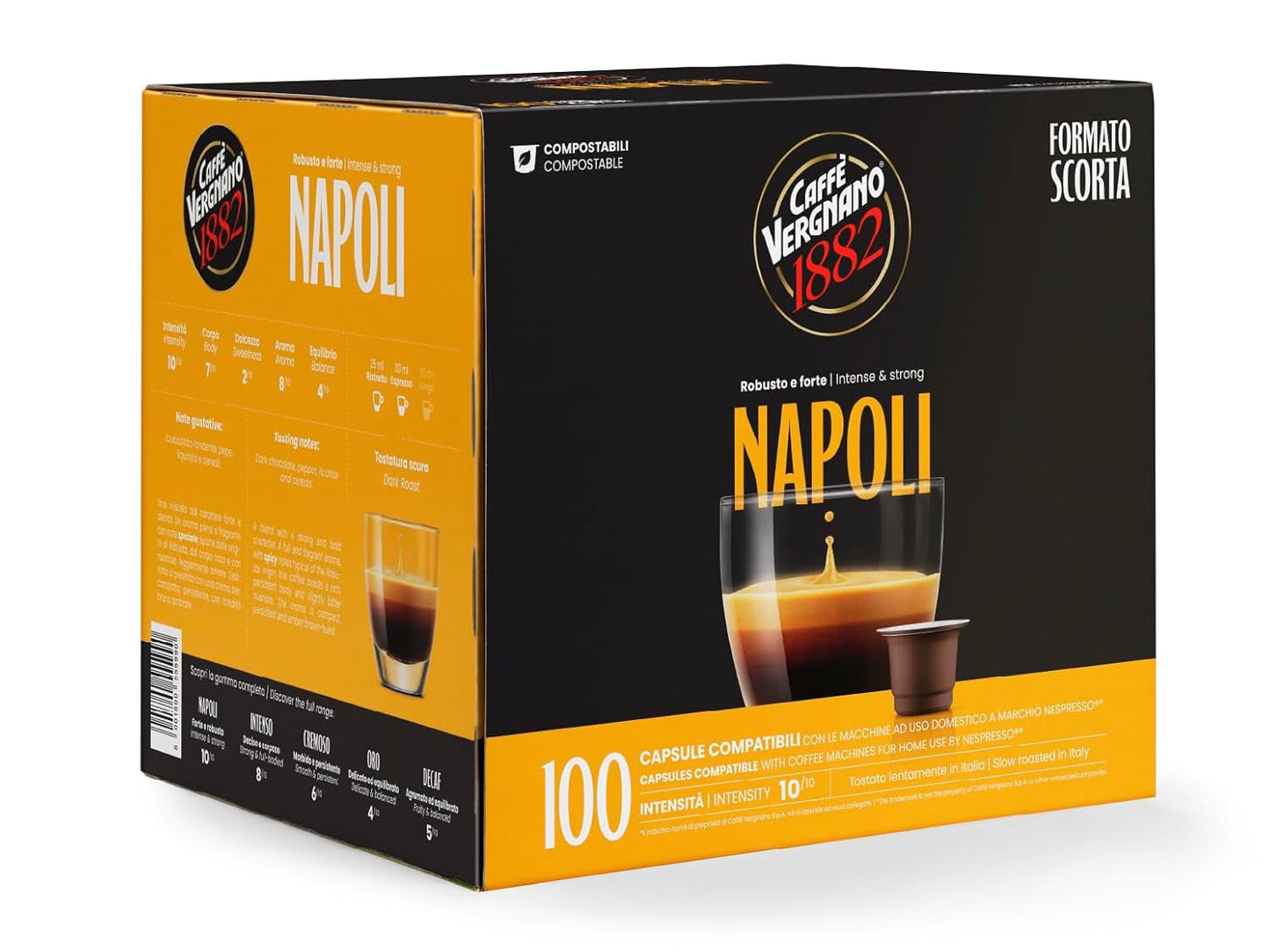 Caffè Vergnano 1882 - Èspressokompostierbare Kaffeekapseln, Kompatible Mit Nespresso, Neapol - Packung Enthält 100 Kapseln