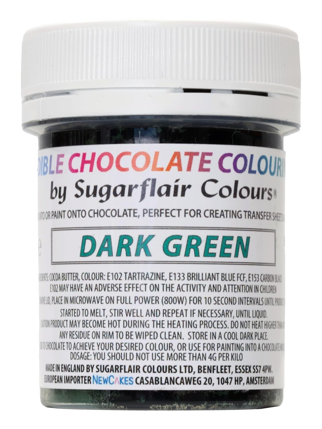 Barwnik spożywczy Sugarflair Chocolate Barwnik spożywczy do czekolady ciemnozielonej - Kolorowe organiczne masło kakaowe, barwnik czekoladowy do barwienia czekolady, praliny - 35g