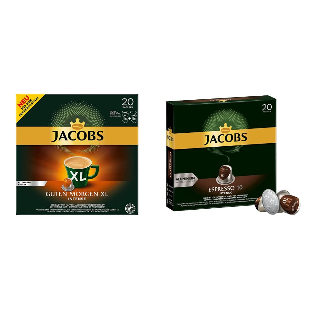 Jacobs Kaffeekapseln Guten Morgen XL Intense - 10 sztuk (10 x 20 Getränke) & Kaffeekapseln Espresso Intenso, Intensität 10 z 12, 200 Kapseln kompatybilnych z Nespresso®*, 10 x 20 Getränke