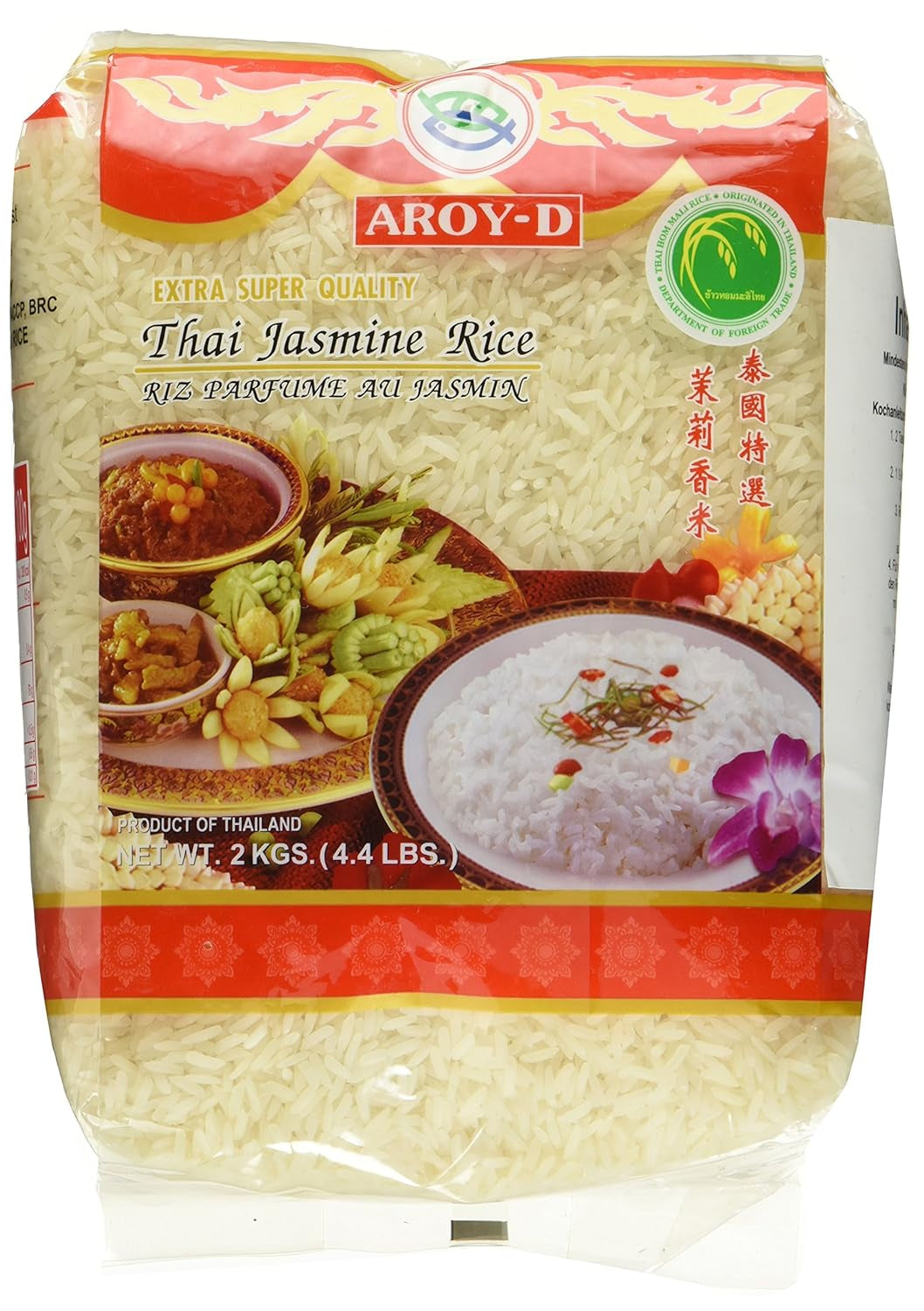 Ryż pachnący Aroy-D, 100% ryż długoziarnisty, 1 opakowanie (1 x 2 kg)