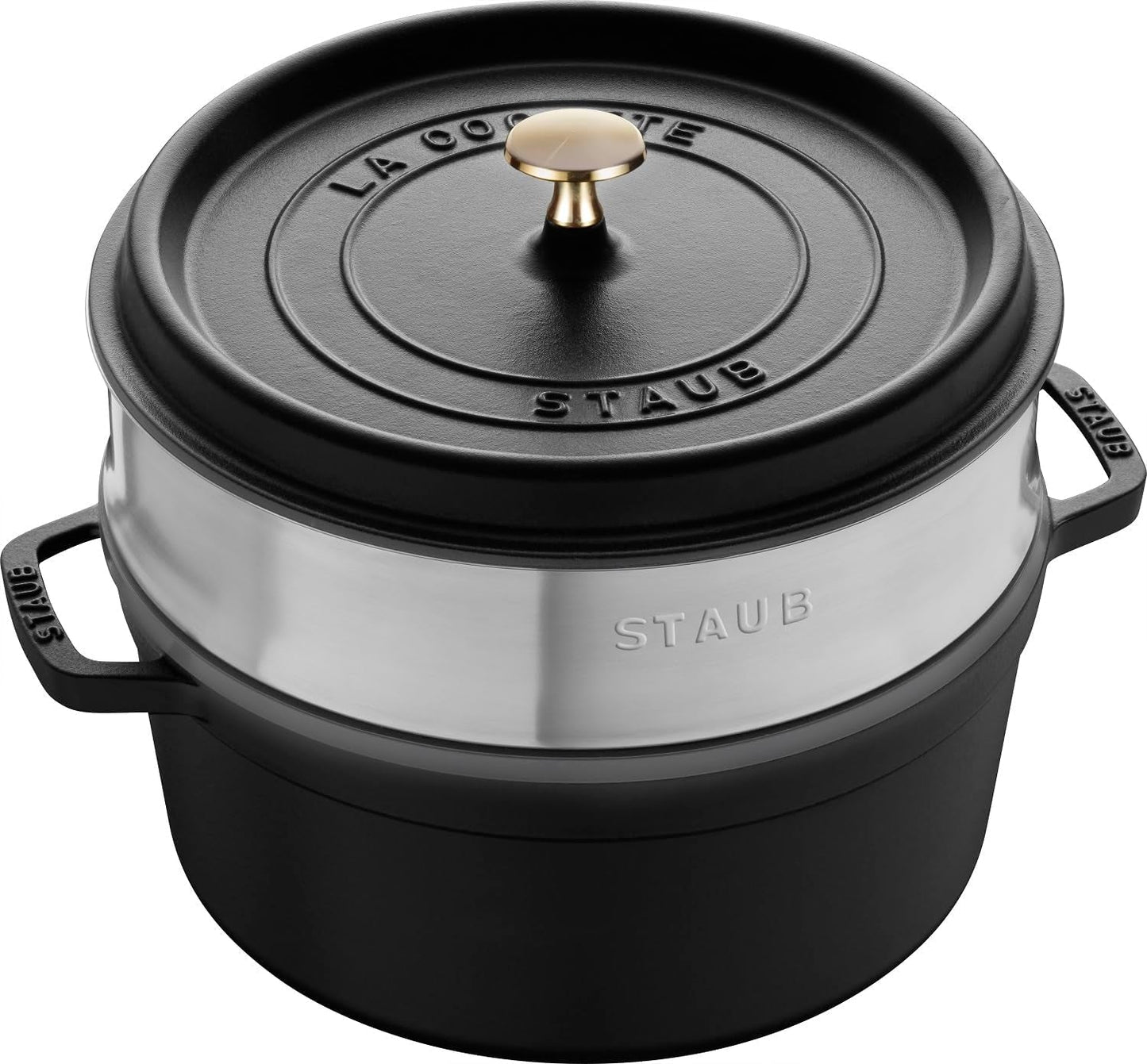 STAUB Gusseisen Bräter/Cocotte, Mit Dämpfeinsatz Aus Edelstahl, Rund 26 Cm, 5,2 L, Aromaregen Funktion Für Optimale Befeuchtung, Für Alle Herdarten Inkl. Indukcja i Backofen, Kirschrot, Rot Formy i blachy do pieczenia Naty Shop Schwarz