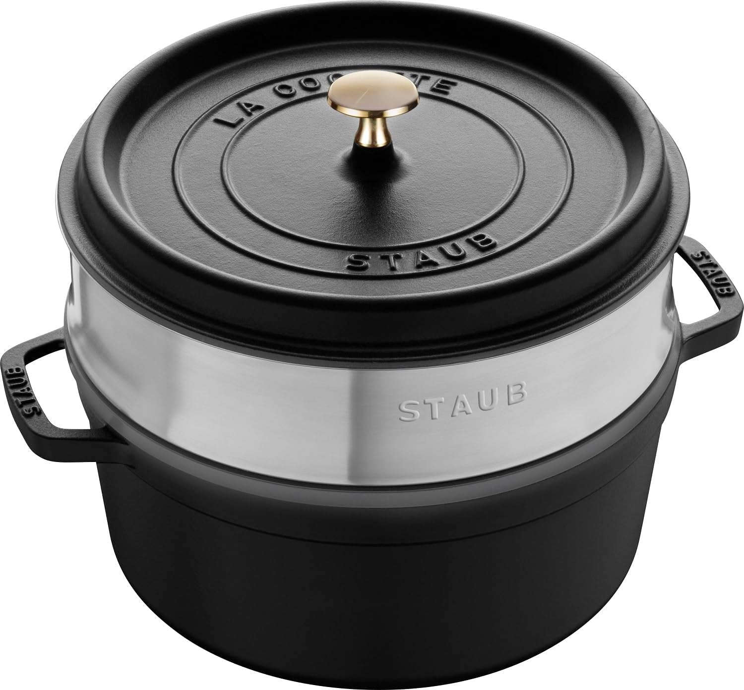 STAUB Gusseisen Bräter/Cocotte, Mit Dämpfeinsatz Aus Edelstahl, Rund 26 Cm, 5,2 L, Aromaregen Funktion Für Optimale Befeuchtung, Für Alle Herdarten Inkl. Indukcja i Backofen, Kirschrot, Rot Formy i blachy do pieczenia Naty Shop Schwarz