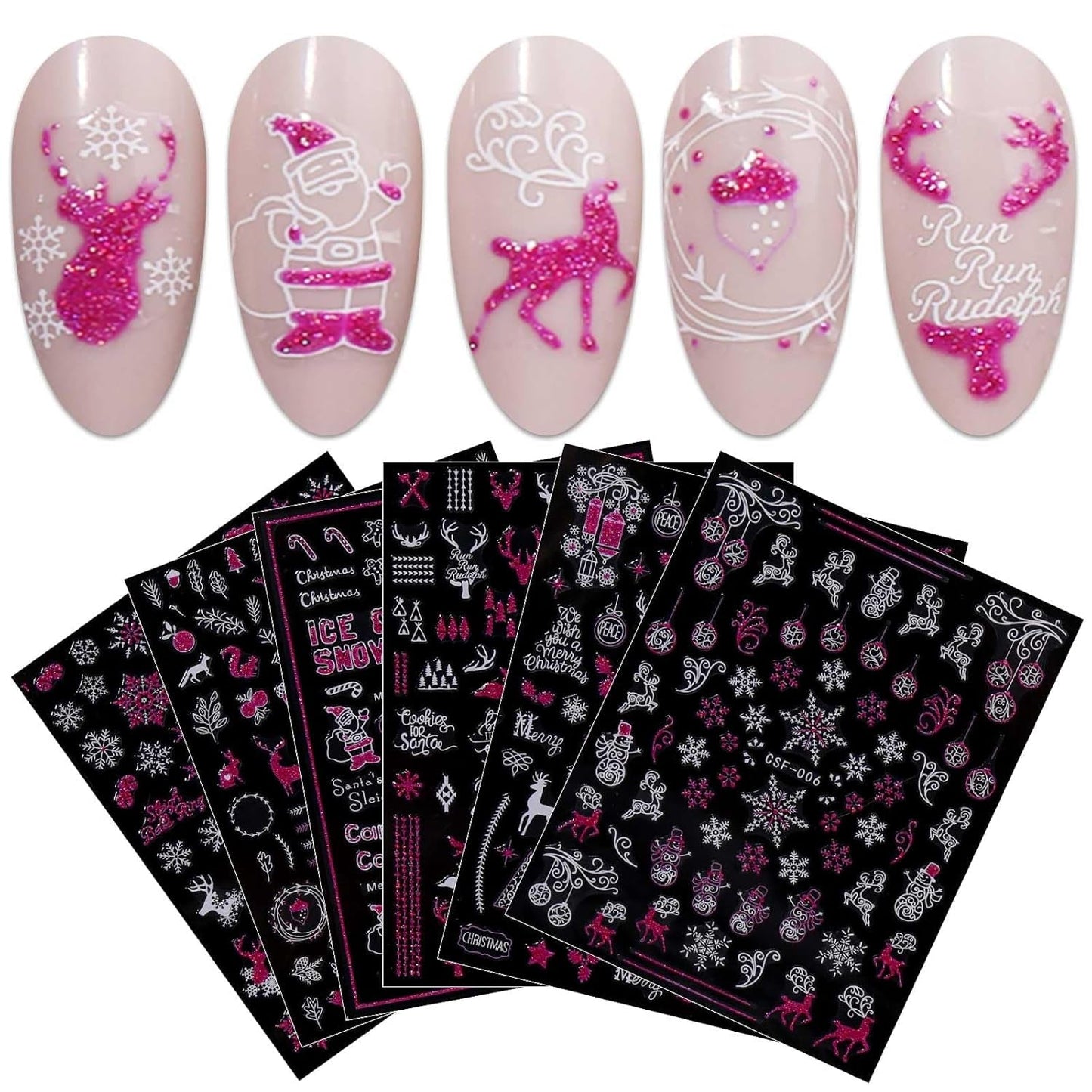 JMEOWIO Nagelsticker Weihnachten 9 Blatt Nail Art Naklejka Selbstklebend Nagelaufkleber Schneeflocke Schneemann Festival Weißes Gold Dekoration Nageldesign Zubehör