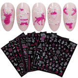 JMEOWIO Nagelsticker Weihnachten 9 Blatt Nail Art Naklejka Selbstklebend Nagelaufkleber Schneeflocke Schneemann Festival Weißes Gold Dekoration Nageldesign Zubehör