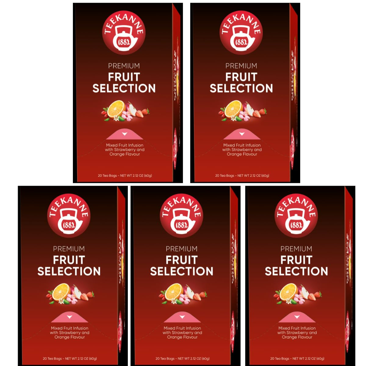 Teekanne Premium Fruit Selection, opakowanie 5 sztuk (5 x 20 torebek herbaty), 5 x 60g