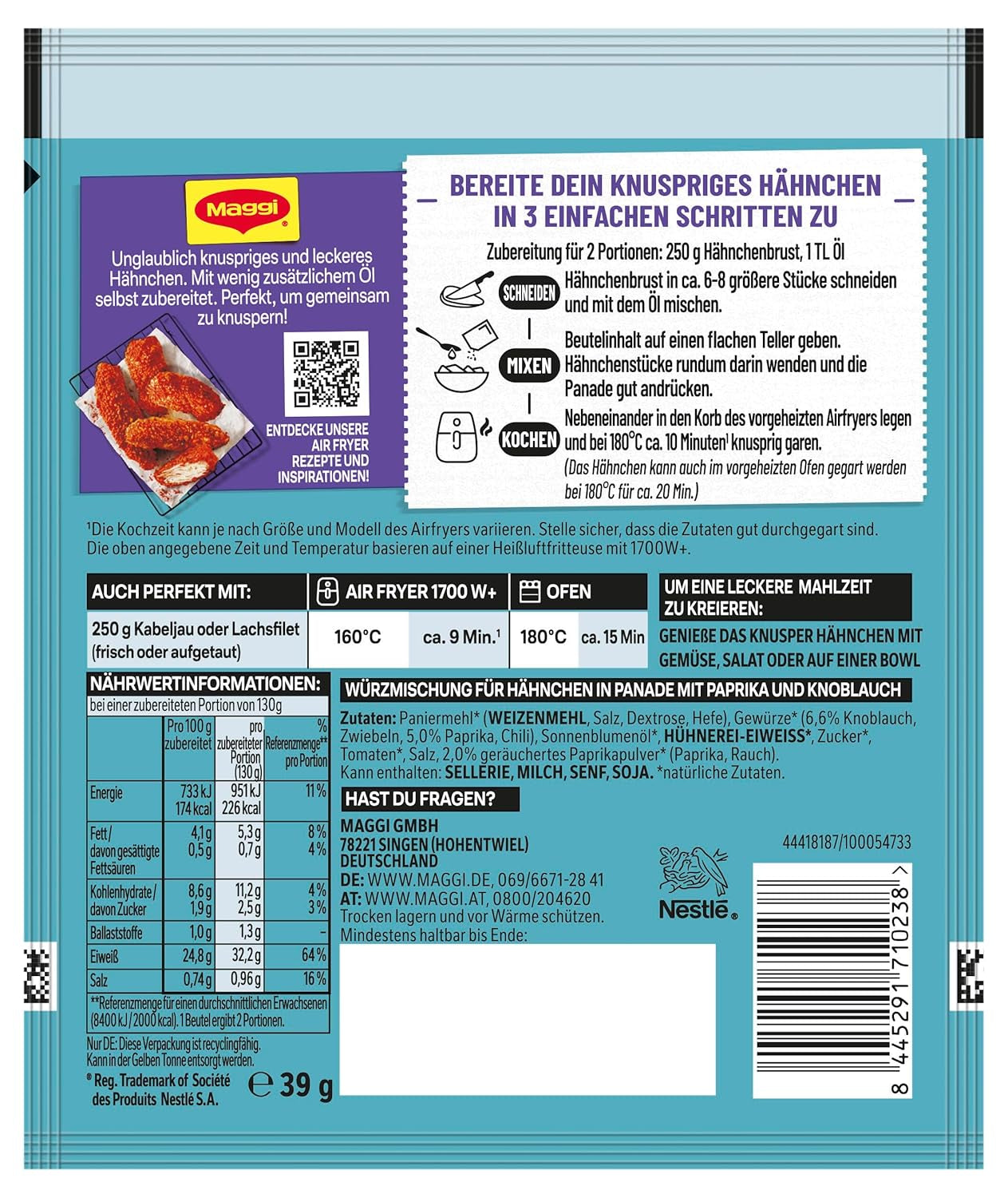 MAGGI Airfryer Knusper Hähnchen - Paprika und Knoblauch, opakowanie 1er (1 x 39g)